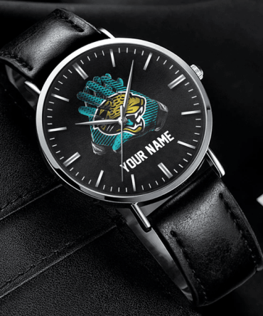 Customizable Black Leather Watch With Jaguar Logo - Personalize Your Style