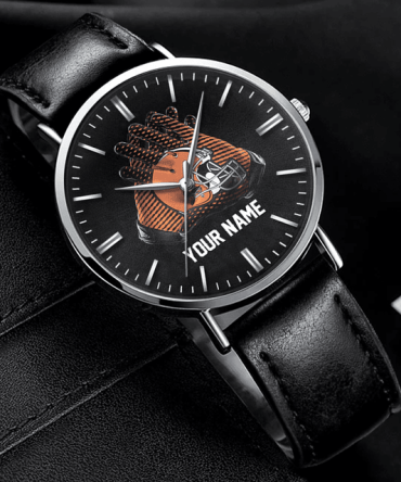 Personalized Football Fan Watch - Custom Name Leather Strap Gift