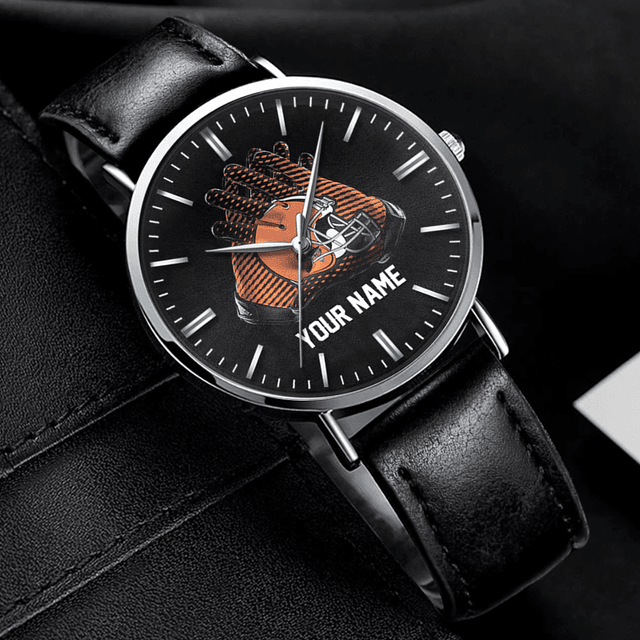 Personalized Football Fan Watch - Custom Name Leather Strap Gift