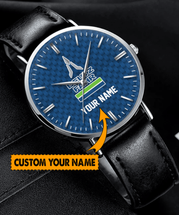 Personalized Custom Name Watch - Stylish Blue Dial With Leather Strap