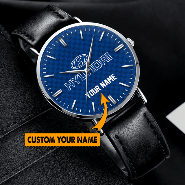 Personalized Name Watch - Customizable Blue Dial With Leather Strap