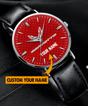 Customizable Corvette Watch - Personalize Your Name On Sleek Red Dial, Perfect Gift!