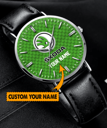 Customizable Green Watch With Leather Strap - Personalize With Your Name!