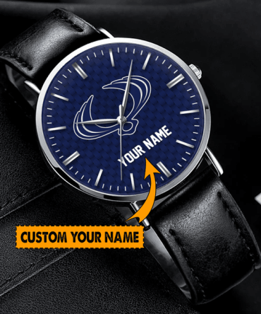 Custom Name Hand Watch For Fan Blue Dial Leather Strap Watch – Unique Personalized Gift