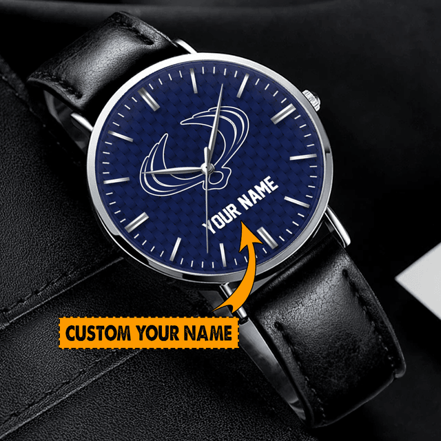 Custom Name Hand Watch For Fan Blue Dial Leather Strap Watch – Unique Personalized Gift