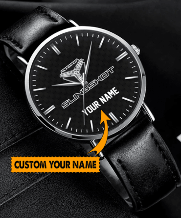 Custom Hand Watch For Fan Men'S Watch - Personalize With Your Name - Sleek Black Leather Strap