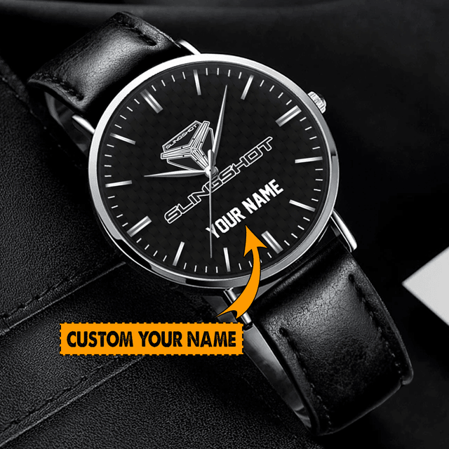 Custom Hand Watch For Fan Men'S Watch - Personalize With Your Name - Sleek Black Leather Strap