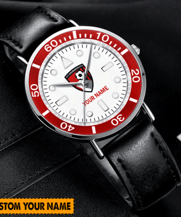 Customizable Name Black Leather Watch – Personalized Gift For Sports Fans