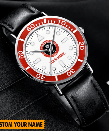Customizable Leather Strap Watch - Personalize With Your Name & Team Logo