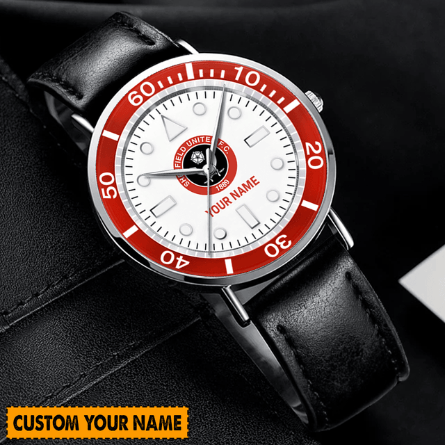 Customizable Leather Strap Watch - Personalize With Your Name & Team Logo