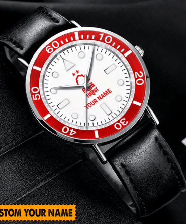 Customizable Name Watch - Personalized Leather Strap, Stylish Red Bezel - Unique Gift Idea