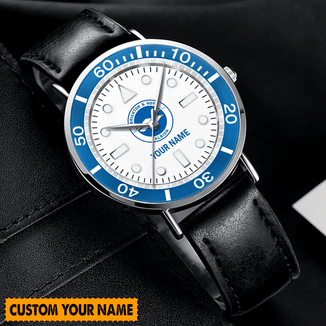 Custom Name Hand Watch For Fan Watch - Personalized Blue & Black Leather Strap Timepiece
