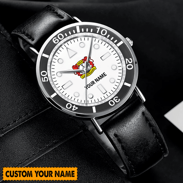 Personalized Black Leather Watch - Custom Name & Logo , Unique Gift