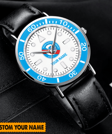 Custom Name Watch With Blue Dial & Black Leather Strap – Personalized Gift