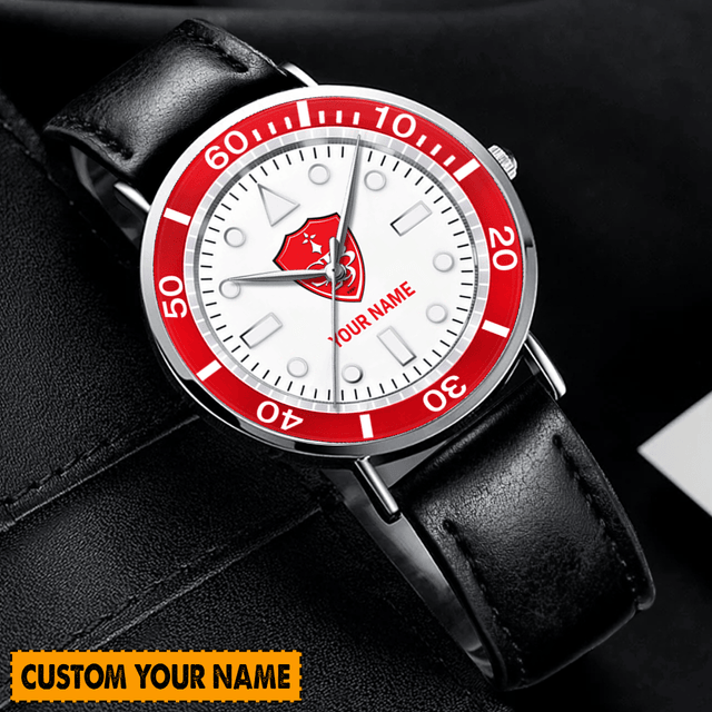 Personalized Custom Name Watch With Red Dial & Leather Strap – Unique Gift Idea