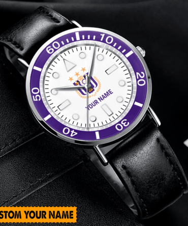 Customizable Name Watch With Purple Bezel & Black Leather Strap - Perfect Personalized Gift