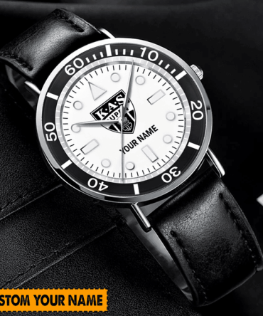 Custom Hand Watch For Fan Men'S Watch - Personalized Name & Logo, Stylish Black Leather Strap, Perfect Gift!