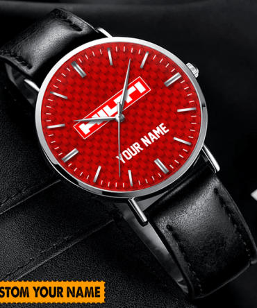 Customizable Red Dial Leather Strap Watch - Add Your Name For A Personal Touch