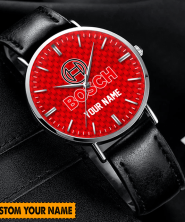 Custom Hand Watch For Fan Red Watch With Your Name - Stylish Black Leather Strap