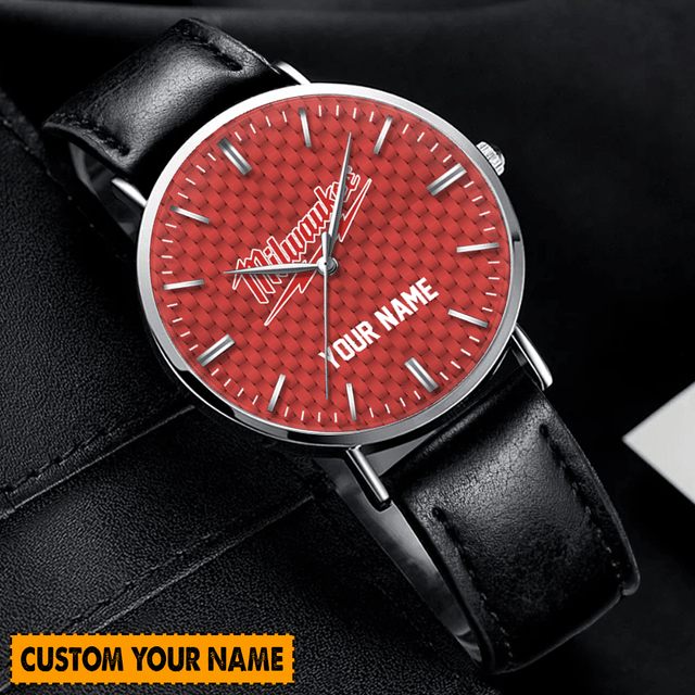Customizable Red Carbon Fiber Watch With Your Name - Sleek Black Leather Strap