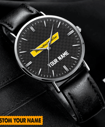 Customizable Name Watch - Sleek Black Leather Strap & Carbon Dial - Perfect Gift!