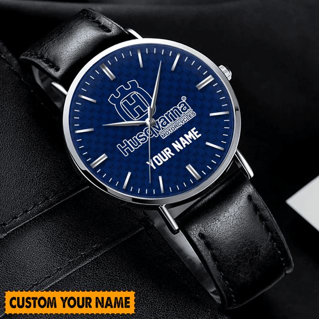 Custom Name Blue Dial Watch - Personalized Gift For Motorcycle Enthusiasts