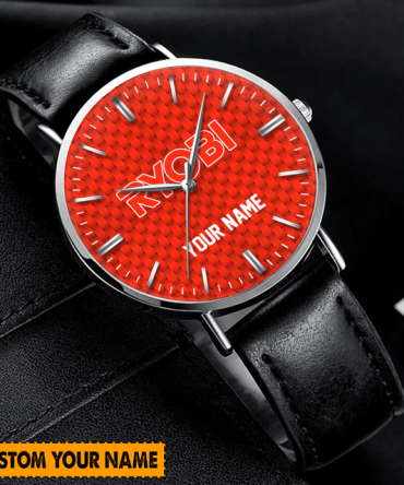 Custom Hand Watch For Fan Red Dial Watch - Personalized Gift With Black Leather Strap