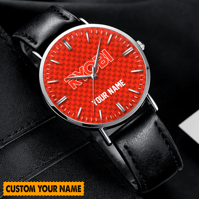 Custom Hand Watch For Fan Red Dial Watch - Personalized Gift With Black Leather Strap