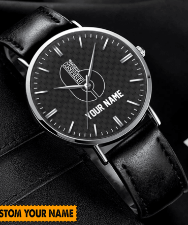 Personalized Black Leather Watch - Custom Name Engraving, Elegant Gift For Him