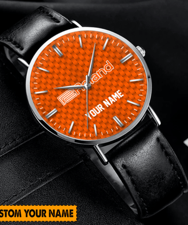 Personalized Leather Wristwatch With Customizable Orange Dial – Perfect Gift!