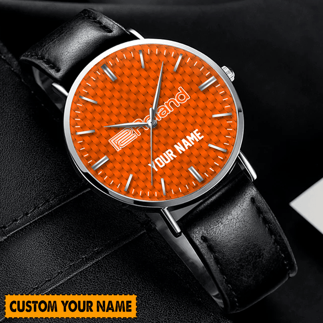 Personalized Leather Wristwatch With Customizable Orange Dial – Perfect Gift!