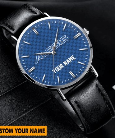 Personalized Custom Name Watch - Blue Dial, Stylish Leather Strap, Unique Gift Idea!