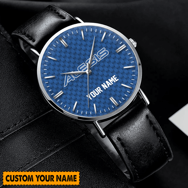 Personalized Custom Name Watch - Blue Dial, Stylish Leather Strap, Unique Gift Idea!