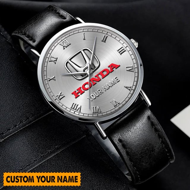 Custom Hand Watch For Fan Honda Logo Watch With Leather Strap - Personalize Your Name!