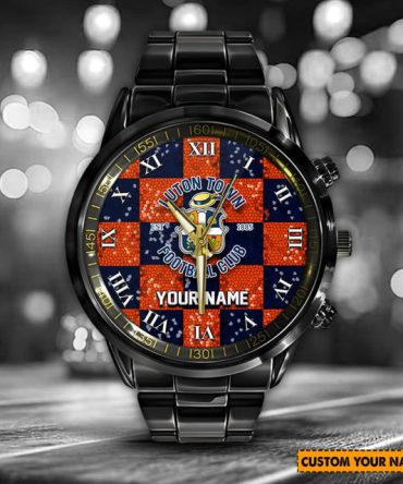 Customizable Luton Town Fc Watch – Personalize With Your Name, Stylish Black Metal Design