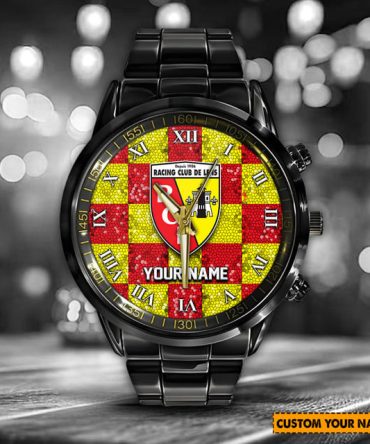 Custom Racing Club De Lens Watch - Personalized Name, Sleek Black Design, Perfect Gift For Fans