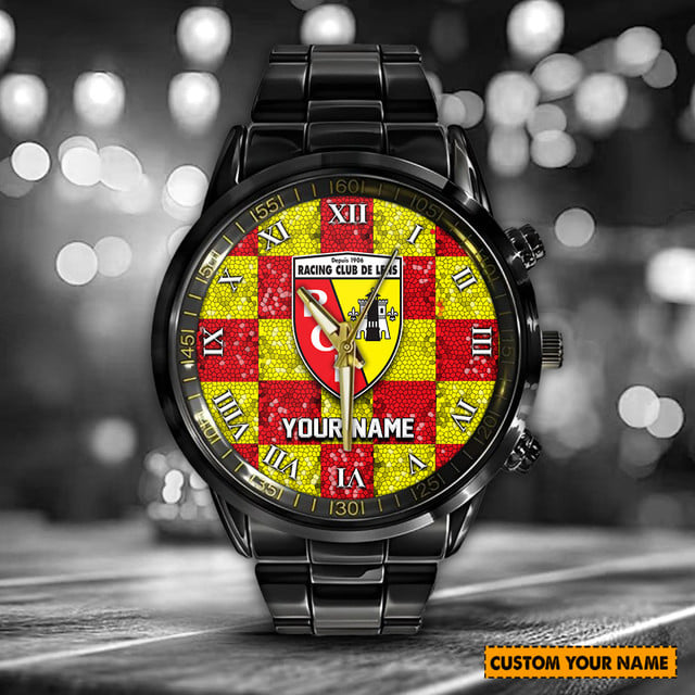 Custom Racing Club De Lens Watch - Personalized Name, Sleek Black Design, Perfect Gift For Fans