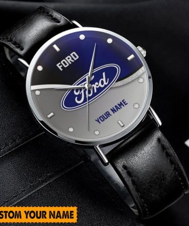 Custom Ford Logo Watch - Personalized Name Engraving, Stylish Leather Band
