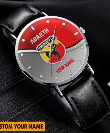 Customizable Abarth Logo Watch – Personalize With Your Name, Elegant Leather Strap