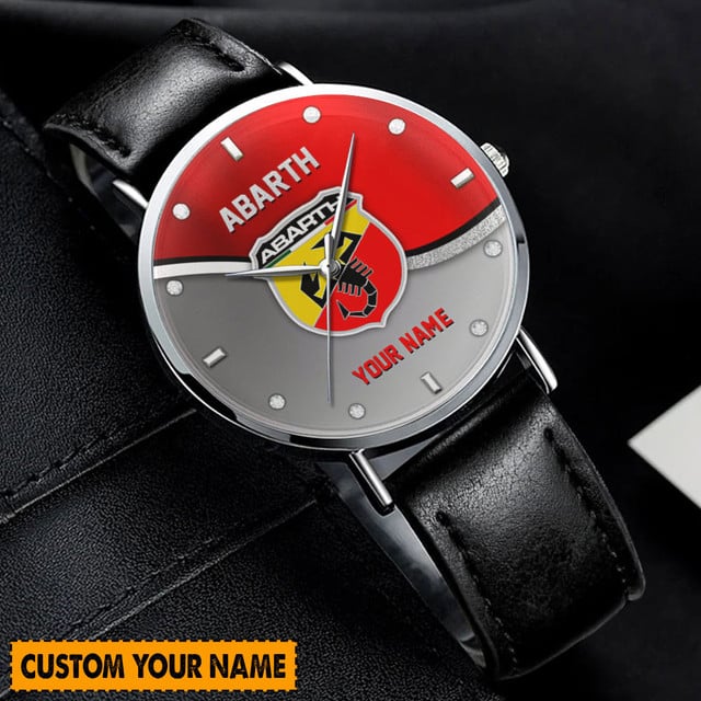 Customizable Abarth Logo Watch – Personalize With Your Name, Elegant Leather Strap