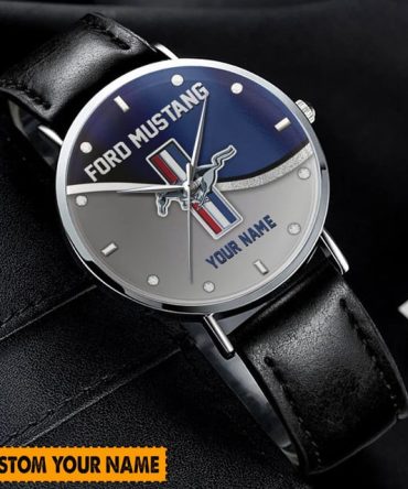 Custom Ford Mustang Watch - Personalized Name, Sleek Leather Band, Stylish Gift For Car Enthusiasts