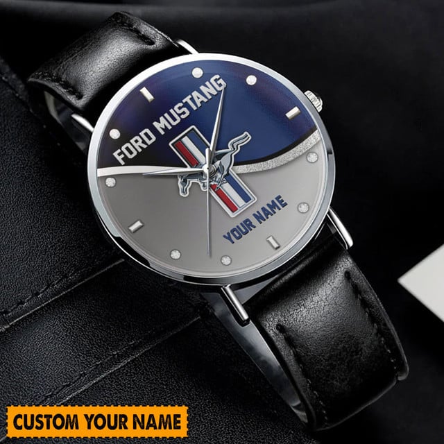 Custom Ford Mustang Watch - Personalized Name, Sleek Leather Band, Stylish Gift For Car Enthusiasts
