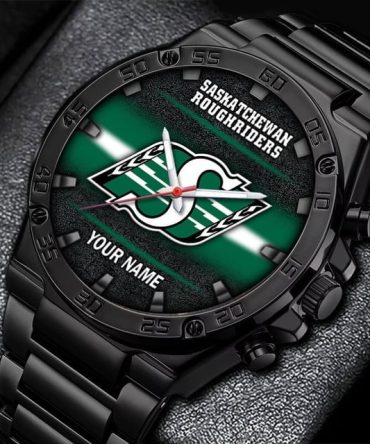 Custom Saskatchewan Roughriders Watch - Personalized Name, Stylish Black Steel Design
