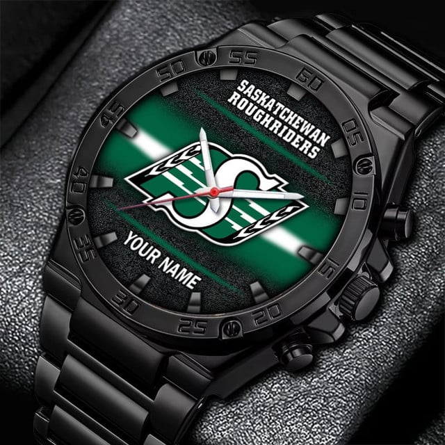 Custom Saskatchewan Roughriders Watch - Personalized Name, Stylish Black Steel Design