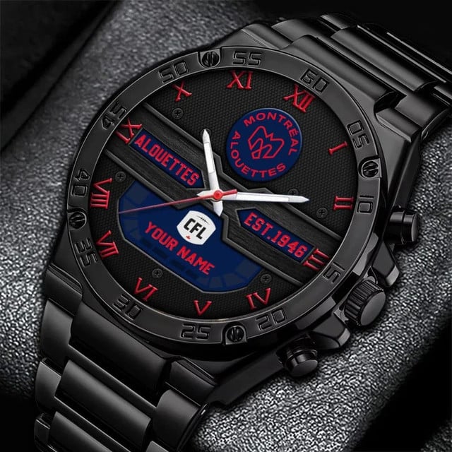 Custom Montreal Alouettes Watch - Personalized Name, Sleek Black Design, Perfect Gift For Cfl Fans