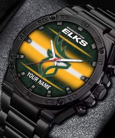 Custom Edmonton Elks Black Steel Watch – Personalized Sports Fan Gift