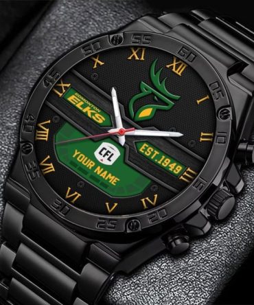 Customizable Edmonton Elks Fan Watch - Personalized Name, Sleek Black Design, Perfect Gift For Cfl Enthusiasts