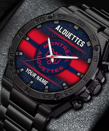 Custom Montreal Alouettes Fan Watch - Personalize With Your Name, Sleek Black Design