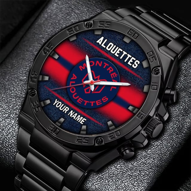 Custom Montreal Alouettes Fan Watch - Personalize With Your Name, Sleek Black Design