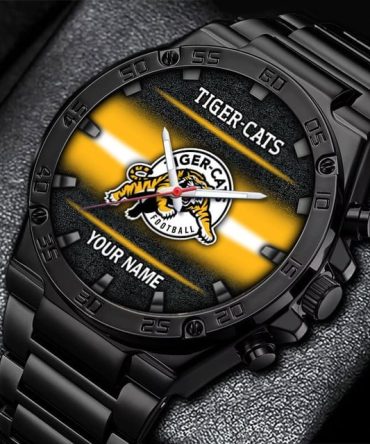 Personalized Tiger-Cats Black Stainless Steel Watch - Custom Name Engraving